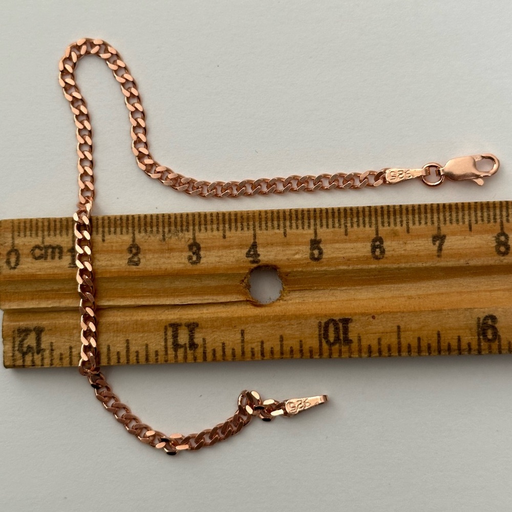 925 Silver 3mm 7.5” bracelet cuban chain 14k rose gold plated unisex